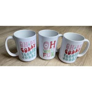 Lot of 3 Oh By Golly Feelin' Jolly + Oh What Fun Trendy Christmas Mugs